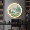 Cuadro decorativo circular de entrada de Qianli Jiangshan con luz LED para pasillo, pintura colgante, mural de paisaje para estudio de salón de té