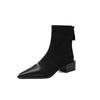 Piel de Cabra de Primera Capa + Terciopelo Elástico Punta Fina Tacón Cuadrado, Botines Cortos de Aspecto Atractivo Nuevo Estilo Invierno 2025 Botas Elegantes de Moda