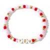 Pulsera de Cuentas Letra You de Venta Caliente Transfronteriza para Mujer, Cuentas de Arroz Rojas, Rosas y Blancas, Joyería de Mano Dulce Estilo Coreano para Parejas