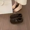 Sapatos Birkenstock Retrô de Nicho Feios para Mulheres com Parte Externa de Veludo, Fechamento Interno com Velcro, Aumento de Altura, Sapatos Mary Jane com Parte Externa Peluda