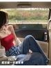 Ropa interior y exterior de nivel tesoro para chica hot de primavera y verano, deseo puro, tirante fijo, base de hilo de algodón, chaleco sin cuello para mujer
