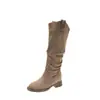 Botas para Mujer Botas Arrugadas Botas Altas Hasta la Rodilla Mezclilla Marrón Botas de Montar Merad Nuevo Modelo Occidental 2025 Niños