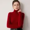 Otoño Invierno Sin Costuras Una Pieza 100% Cachemir Tejido de Punto Suéter para Mujer Costilla Capa Interior Suéter de Cuello Alto Color Liso Capa Base