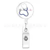 Porta-insignias retráctil para enfermera, degradado, forma de corazón, estetoscopio, electrocardiograma, pinza de cocodrilo, hebilla para identificación