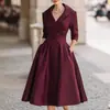 Moda Femenina Europea y Americana 2025 Sitio Independiente de Amazon Vestido Elegante Formal Ceñidor de Cintura Adelgazante Elegante Vestido Largo de Manga Larga
