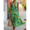 Moda Femenina Nueva Primavera/Verano Marca Independiente Europea y Americana Transfronteriza Minimalista Elegante Holgado Cuello en V Estampada Botón Diagonal Vestido Camisa G956