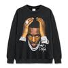 Camiseta de Manga Corta con Estampado Hip-Hop Retro Transfronterizo Sudadera con Capucha de Cuello Redondo de Manga Larga