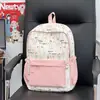Mochila Estilo Coreano Fresca e Fofa Bolsa Escolar para Meninas Ensino Fundamental II e Ensino Médio Grande Capacidade Estampa de Desenho de Menina Fofa Bolsa de Ombro Duplo Estilo Acadêmico