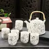 Juego de Té para el Hogar de Porcelana Azul y Blanca Retro con Filtro Tetera Cerámica Tazas de Té Olla con Asa Juego de Té