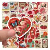 50 Adesivos Estéticos Vermelhos Retrô, à Prova d'Água para Caderno DIY, Mala, Guitarra, Adesivos Decorativos