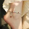 Nuevo Tobillera Cuadrada Diaria de Paz y Alegría para Mujer, Simple y Versátil para Viajes y el Día a Día, Joyería para Pie Fresca y Dulce, Tendencia para Transmisiones en Vivo