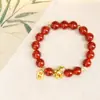 Pulseira de Ágata Vermelha Natural para Mulheres, Ano Novo, Ano do Cavalo, Pulseira do Ano do Zodíaco, Cavalo do Zodíaco, Joia Presente de Contas Vermelhas da Sorte