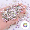 Pedras de strass AB iridescentes de formato completo com base plana para nail art, pedras de strass para unhas brancas translúcidas, acessórios decorativos para unhas postiças, atacado
