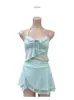 Traje de Baño de Dos Piezas con Volantes Estilo Puro Deseo para Mujer, Traje de Baño Conservador Estilo Falda para Resort de Aguas Termales, Adelgazante y que Cubre el Vientre