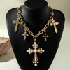 Joyería Transfronteriza Europea y Americana, Collar Exagerado de Cruz Personalizada Punk, Collar Geométrico de Perlas con Incrustaciones de Diamantes de Moda Creativa