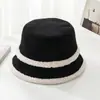 Chapéu de Pescador de Veludo Cotelê Dupla Face para Outono e Inverno com Aba Larga, Chapéu de Pescador de Pelúcia para Afinar o Rosto para Mulheres, Chapéu Bucket Versátil Quente de Cor Sólida