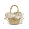 Bolsa de Paja Estilo Viaje Vacaciones Playa Camping Canasta Trenzada de Satchel Encaje Francés Original Romántica hasta el Final
