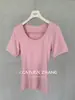 Camiseta de Manga Corta Ajustada con Cuello en U Otoño Youji CZZHANG para Mujer Alta Elasticidad Camiseta Básica C30466