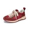 Sapatos Vermelhos Solos para Mulheres, Sapatos Casuais de Cano Baixo em Couro Genuíno, Estilo Esportivo, Sola Macia, Sapatos de Cadarço para Mulheres, Salto Médio