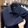 Camisa Polo de Manga Larga de Color Sólido con Solapa Nueva de Primavera y Otoño Moda Lujo Ligero Color Sólido Cuello Genuino Camiseta de Punto para Hombre