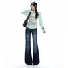 Jeans rectos de cintura alta estilo retro azul transfronterizo de Hong Kong para mujer, nuevo modelo de otoño 2026, realzan las caderas, adelgazantes, versátiles, de pierna ancha