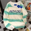Camiseta de Algodão Puro com Estampa de Letras Americanas Design Retrô Manga Longa para Mulheres Outono Street Lazy Tie-Dye Tops de Nicho