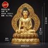 Vila Tibetana Bronze Dourado Shakyamuni Uso Interno Doméstico Contas Coloridas Incrustadas Shakyamuni Estátua de Buda de Bronze Ornamento