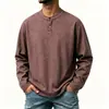 Comercio Exterior 2026 Ropa de Punto Transfronteriza Primavera y Otoño Camiseta de Manga Larga para Hombre, Corte Holgado, Estilo Europeo y Americano, Camisa Base Versátil de Color Sólido con Botones
