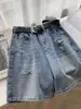 Shorts de mezclilla rasgados con forma de pera para mujer, nuevo estilo de verano, talla grande, shorts de cintura alta línea A de pierna ancha para chicas de talla grande