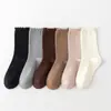 Calcetines holgados para mujer, calcetines de otoño e invierno con bordes rizados, calcetines de encaje hasta la mitad de la pantorrilla, calcetines de primavera y otoño, calcetines de algodón de color liso sin costuras