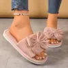 Pantuflas de niña de alto valor con lazo, pantuflas de casa para las cuatro estaciones, chanclas de suela plana para interior y exterior