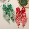 Grampo de Cabelo com Laço de Rede de Natal Padrão Papai Noel Floco de Neve Adorno de Cabeça Festivo Acessórios de Cabelo Doces Europeus e Americanos para Crianças