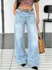 Jeans casual feminino Amazon eBay para primavera e outono, estilo europeu e americano, modelador, elegante, versátil, calça de perna larga, moderna