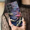 Capa de Celular Onda de Kanagawa e Flor de Cerejeira para Samsung S25, Capa de Vidro Onda Ukiyo-E e Flor para Celular S23