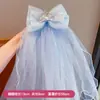 Presilha de Cabelo Infantil para Meninas, Laço de Coroa, Presilha com Borda de Véu, Acessório de Cabelo de Princesa Bordado Estilo Coreano