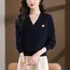 26 Cárdigan de Punto con Cuello en V Estilo Coreano Primavera Otoño Nuevo Abrigo Holgado Elegante Manga Larga Versátil Chaqueta Suéter Top Mujer
