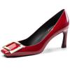 Zapatos de tacón bajo cuadrados de nuevo estilo para mujer, tacón medio, verano 2026, retro francés, punta cuadrada poco profunda, tacón fino, gris elefante, tacones altos para el trabajo