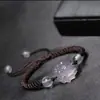 Pulseira Raposa Tridimensional de Cristal Rosa Citrino com Nó de Milho Tecida à Mão Pulseira Raposa de Nove Caudas