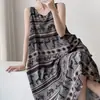 Camisola sem mangas estilo retrô para mulheres, fina de algodão e seda para o verão, estampa de elefante, comprimento midi, pode ser usada fora de casa, vestido de casa