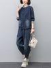 Chaqueta de Mezclilla de Primavera y Otoño para Mamá 2024 Nuevo Conjunto Deportivo Casual de Dos Piezas para Mujeres de Mediana Edad y Mayores Moda Casual