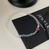 Pulseira de Prata de Lei S925 com Turmalina Colorida, Esfera Redonda de Cristal de Vidro, Estilo Simples e Sofisticado, Versátil e Empilhável