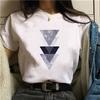 Verão 2025 Manga Curta Estampa Geométrica Simples Moda Feminina Harajuku Gola Redonda Solta Plus Size Camiseta