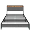 Fábrica de comercio exterior combinación hierro-madera cama tapizada suave con estante de almacenamiento en cabecera, cama de almacenamiento con carga USB, pedido B2B transfronterizo