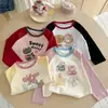Camiseta Básica de Algodón para Niñas de Junio con Mangas Ranglán, Estilo Pulóver para Primavera y Otoño, Top para Bebé con Cuello Redondo y Mangas Largas con Bloques de Color