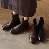 Serie de Botines Chelsea~2026 Otoño Nuevo Modelo Piel de Oveja Lavada Punta Redonda Tacón Bajo Botines Cortos Vintage con Forro de Lana Chelsea