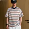 Camiseta de Manga Corta a Rayas Color-Block Estilo Coreano Arco Iris de Verano 2026 para Adolescentes, Camiseta de Hombre de Corte Holgado Relajado
