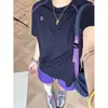 Estilo minimalista de alta gama~Camiseta de manga corta para mujer de estilo montañés con patchwork de letras de pareja en color contrastante y costuras visibles, protector solar, secado rápido para deportes al aire libre