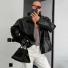 Jaqueta PU de couro sintético estilo retrô, corte solto, para mulheres, nova coleção outono/inverno 2026, estilo europeu e americano transfronteiriço, jaqueta de couro casual e que afina a silhueta
