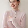 Cárdigan de Cachemir para Mujer Estilo Otoño e Invierno 100% Cachemir Puro Rayado Ajustado de Cuello Semi Alto Color Sólido Suéter de Punto Chaqueta