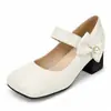 2026 Nueva Moda Tacón Grueso Lazo Retro Estilo Chino Punta Cuadrada Mary Jane Tacón Medio Talla Grande Zapatos de Mujer